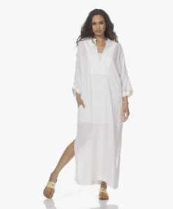 Su Paris Tao Viscosemix Seersucker Kaftan - Wit