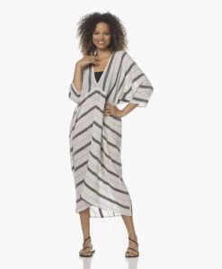 Su Paris Talia Voile Kaftan Met Jacquard Streepdessin - Zwart