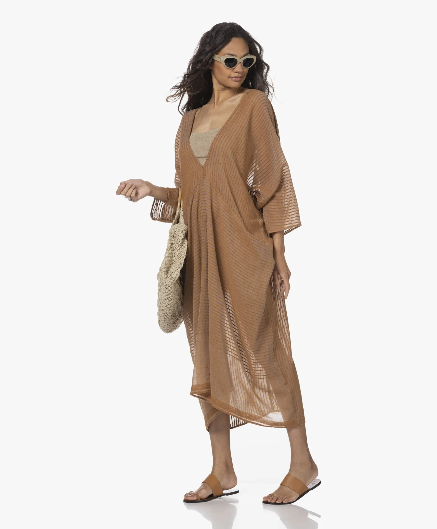 Su Paris Talia Katoenen Gauze Kaftan - Tan 6 Su Paris Talia Katoenen Gauze Kaftan - Tan - Afbeelding 6