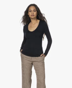 Majestic Filatures Soft Touch V-Hals Longsleeve - Marine -Mode Kleding 220707 6fd83249 f2c0 45f8 977a c0d0a66578d7