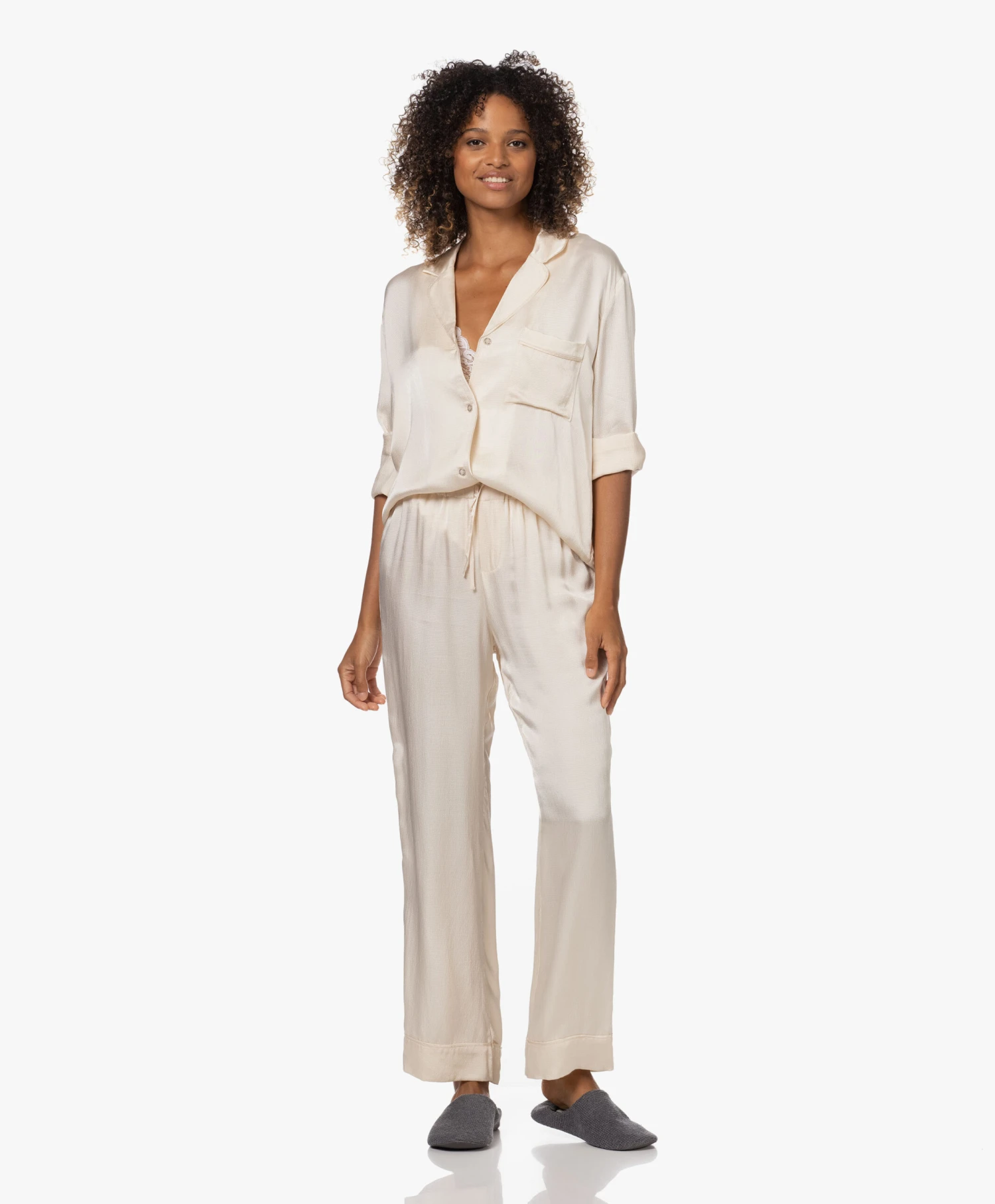 Love Stories Weekend Satijnen Seersucker Pyjama Broek - Off-White 6 Love Stories Weekend Satijnen Seersucker Pyjama Broek - Off-White - Afbeelding 6