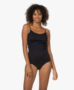 Hanro Cotton Seamless R-Hals Spaghetti Top - Zwart