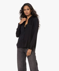 Vince Slim-Fit Stretch Zijden Blouse - Zwart -Mode Kleding 221011 09d116f9 343b 488d 9bd6 0fd328280ac2