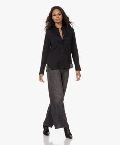 Vince Slim-Fit Stretch Zijden Blouse - Zwart -Mode Kleding 221011 753e7249 6a93 4233 8904 caf402679e92