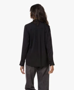 Vince Slim-Fit Stretch Zijden Blouse - Zwart -Mode Kleding 221011 aa9921fe fc98 497a ae1a aaff66d0485c