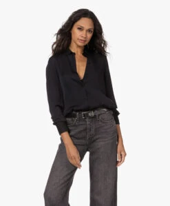 Vince Slim-Fit Stretch Zijden Blouse - Zwart -Mode Kleding 221011 b71366d5 da80 48f4 8a84 7f495e4553f2