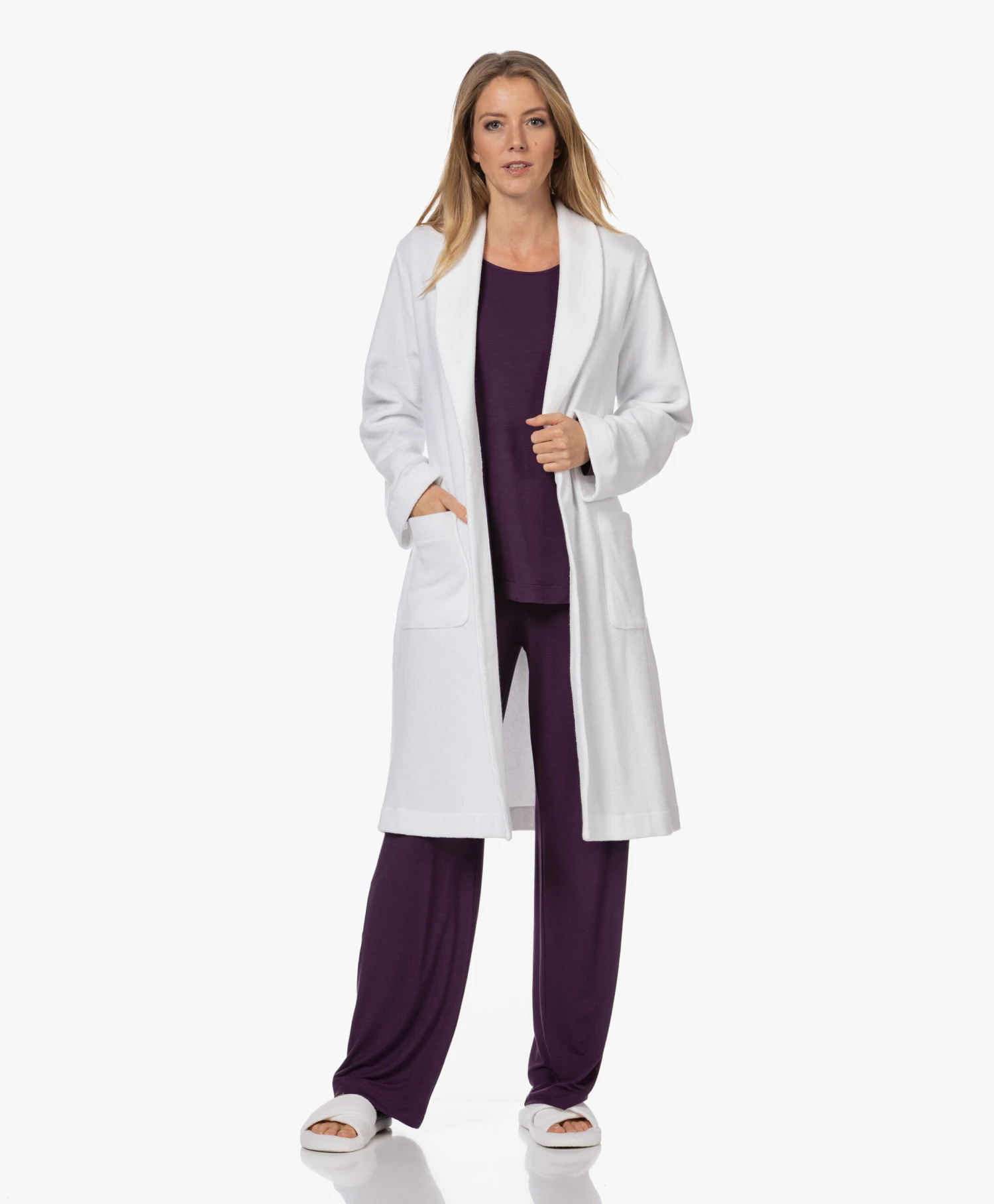 Hanro Robe Selection Fleece Pluche Badjas - Wit 5 Hanro Robe Selection Fleece Pluche Badjas - Wit - Afbeelding 5