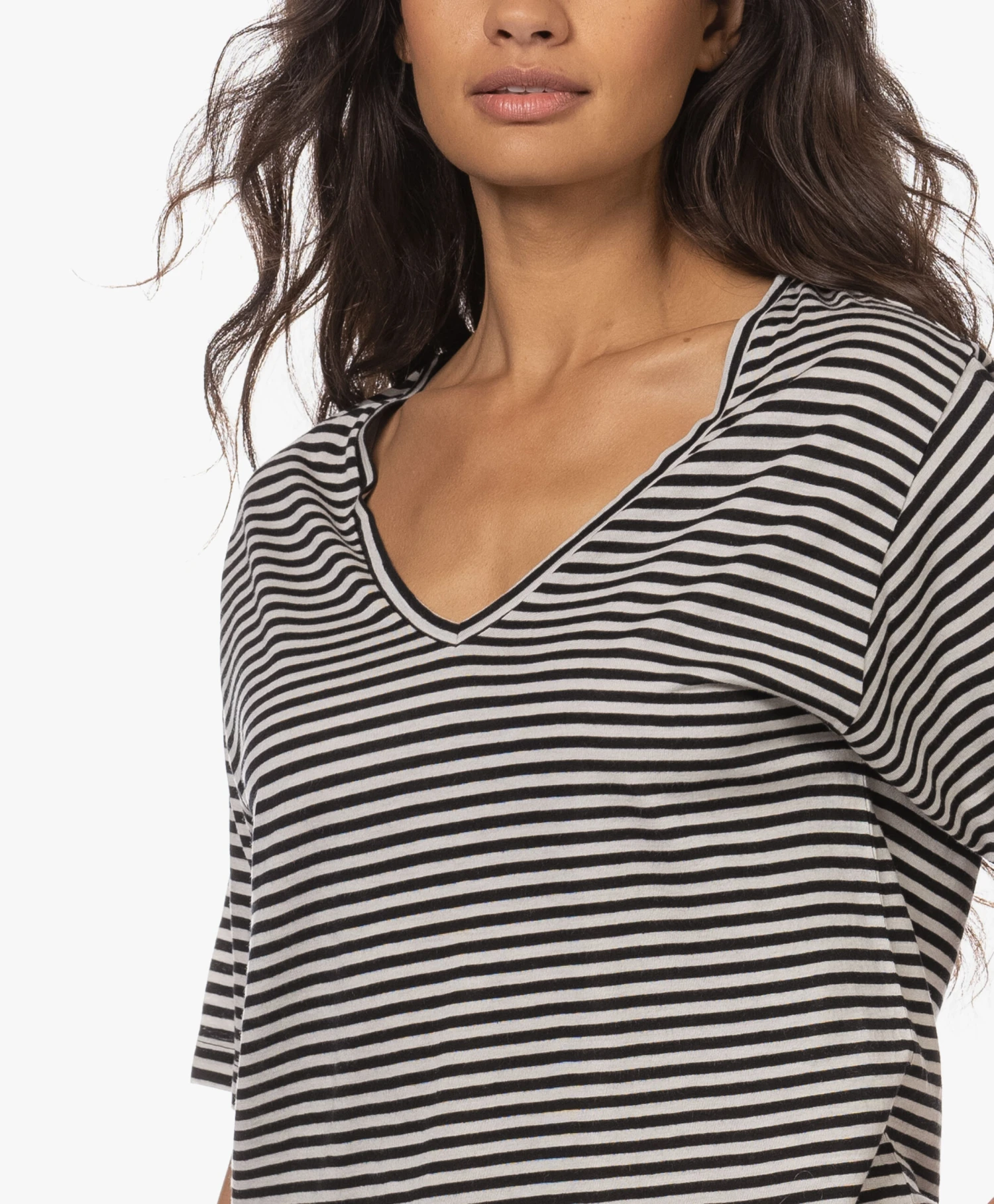 Woman By Earn Hannah Gestreept V-Hals T-Shirt - Zwart/Off-White 7 Woman By Earn Hannah Gestreept V-Hals T-Shirt - Zwart/Off-White - Afbeelding 7