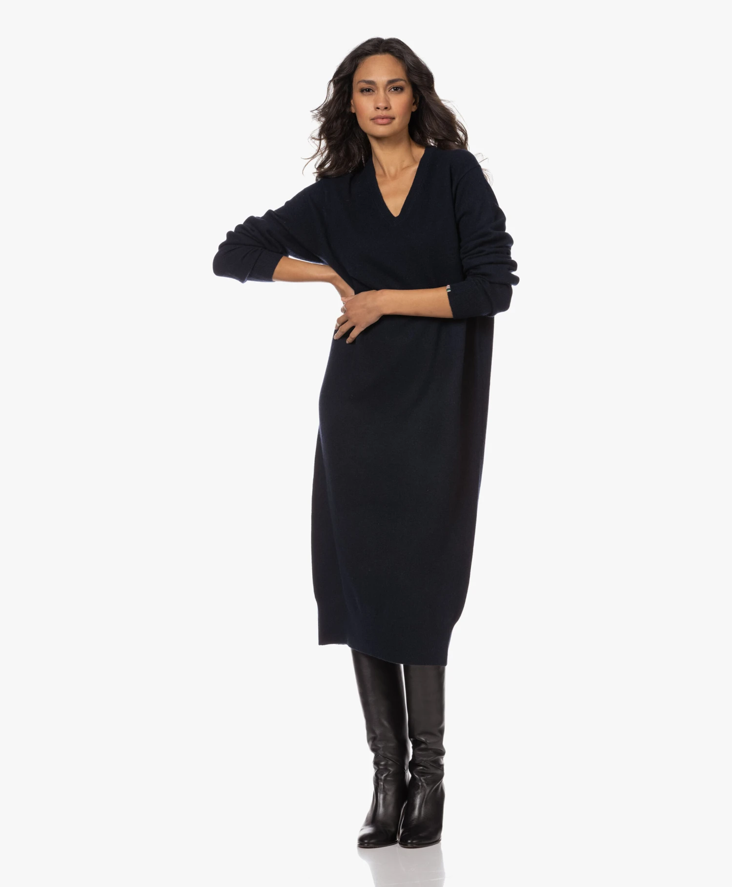 Extreme Cashmere N°187 Merlin Cashmeremix Midi Jurk - Navy 1 Extreme Cashmere N°187 Merlin Cashmeremix Midi Jurk - Navy