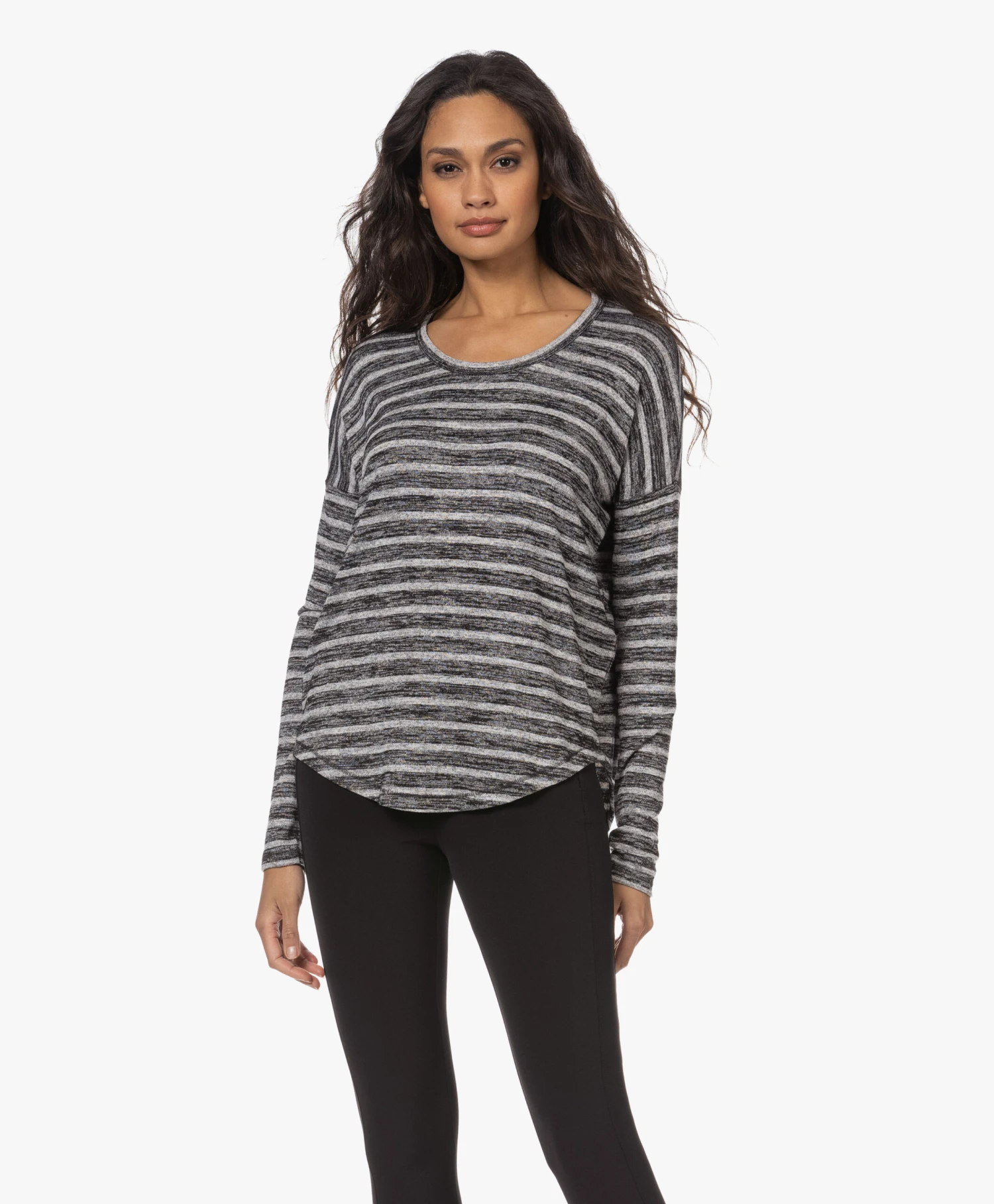 Rag & Bone The Knit Gestreepte Viscosemix Longsleeve - Grijs Mêlee/Zwart 1 Rag & Bone The Knit Gestreepte Viscosemix Longsleeve - Grijs Mêlee/Zwart