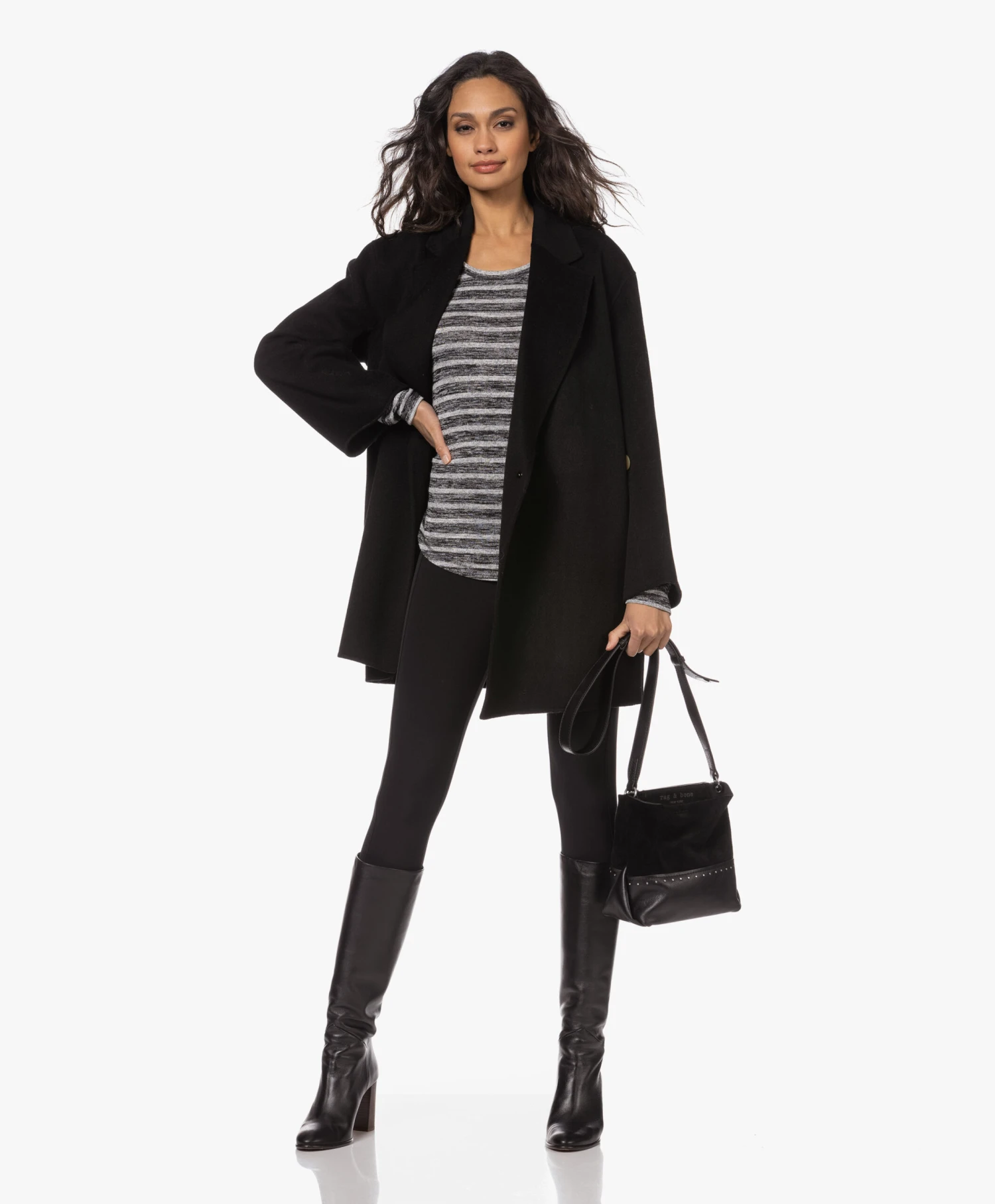 Rag & Bone The Knit Gestreepte Viscosemix Longsleeve - Grijs Mêlee/Zwart 2 Rag & Bone The Knit Gestreepte Viscosemix Longsleeve - Grijs Mêlee/Zwart - Afbeelding 2