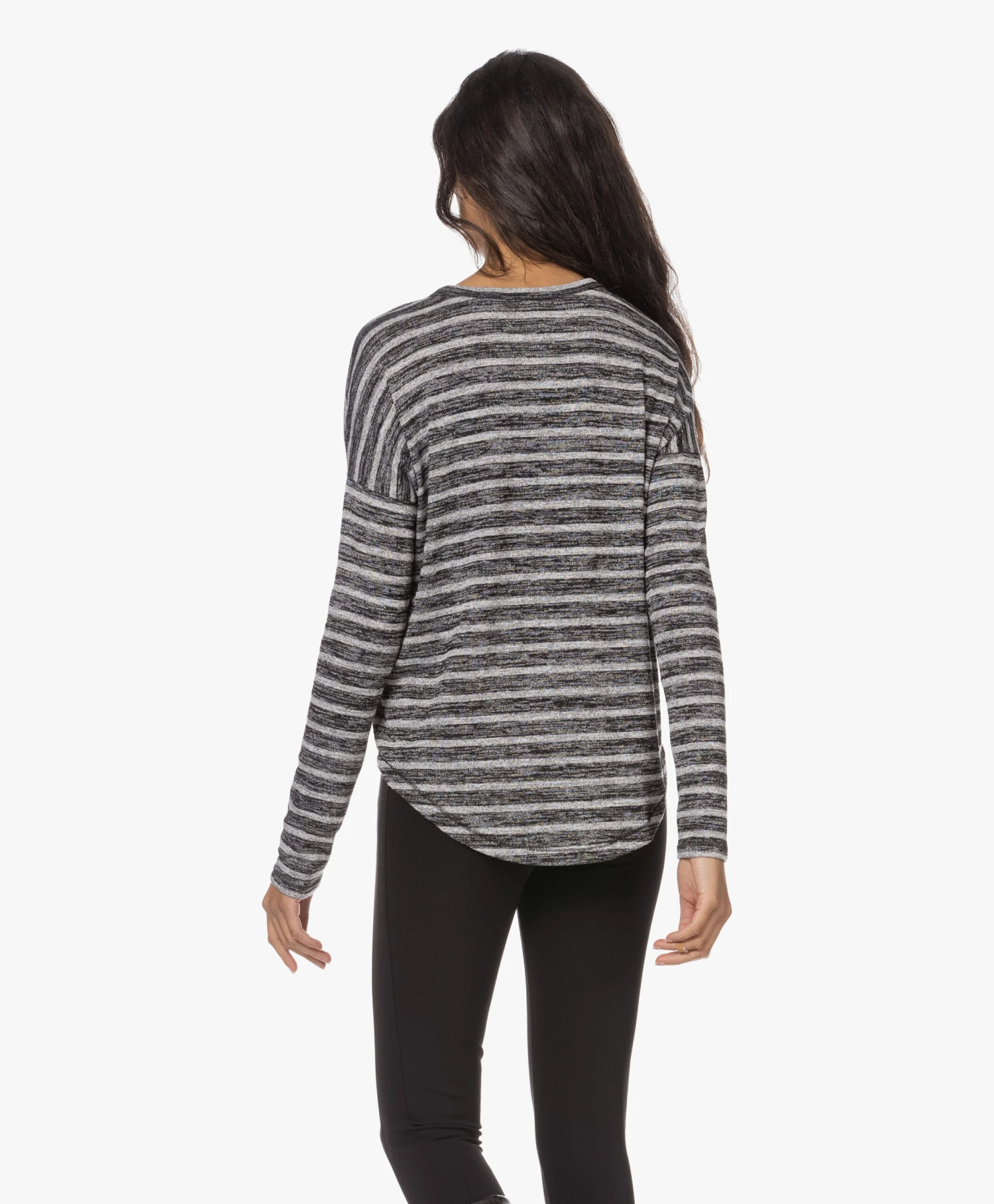 Rag & Bone The Knit Gestreepte Viscosemix Longsleeve - Grijs Mêlee/Zwart 4 Rag & Bone The Knit Gestreepte Viscosemix Longsleeve - Grijs Mêlee/Zwart - Afbeelding 4