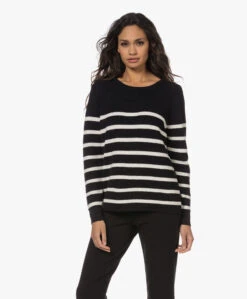 Sibin/Linnebjerg Piper Gestreepte Merino Trui - Zwart/Off-White