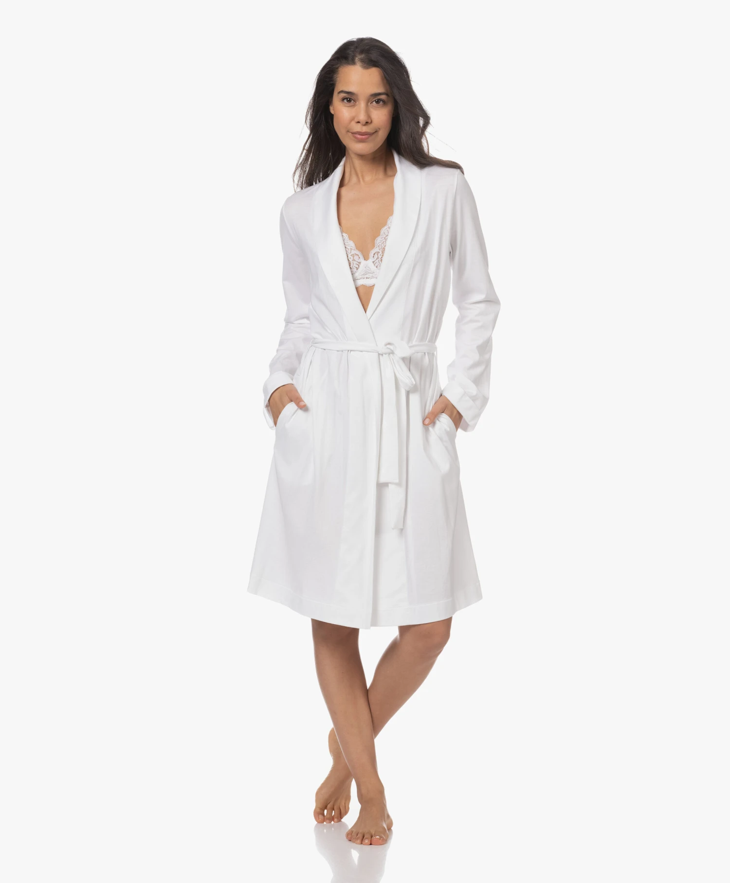 Hanro Robe Selection Katoenen Jersey Badjas - Wit 3 Hanro Robe Selection Katoenen Jersey Badjas - Wit - Afbeelding 3