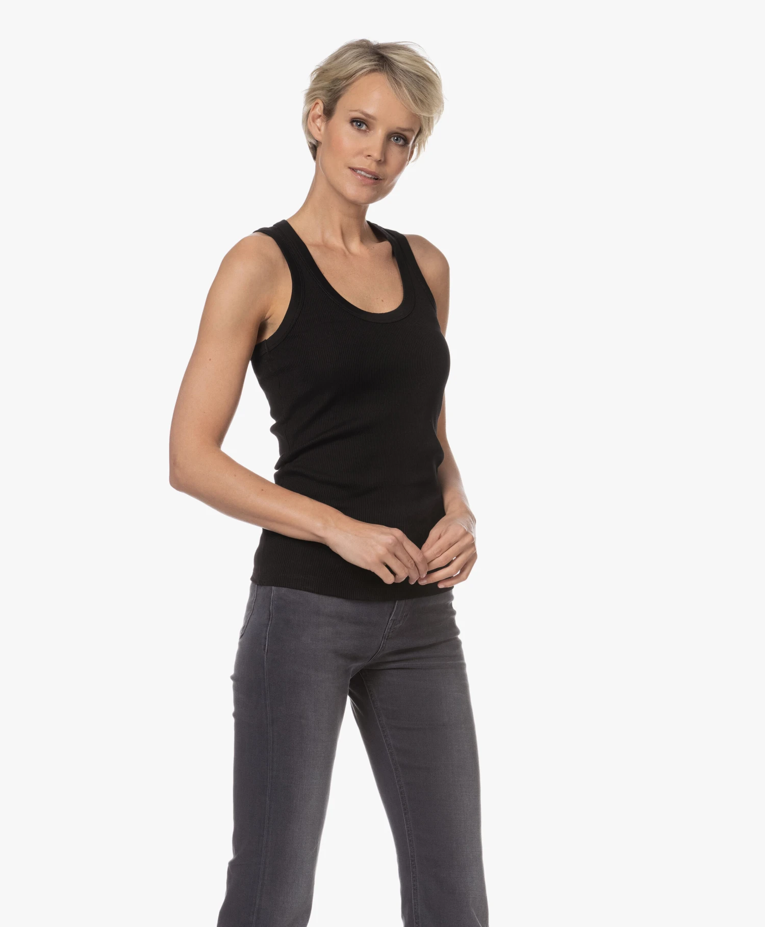 Róhe Ribgebreide Katoenen Tanktop - Zwart 1 Róhe Ribgebreide Katoenen Tanktop - Zwart