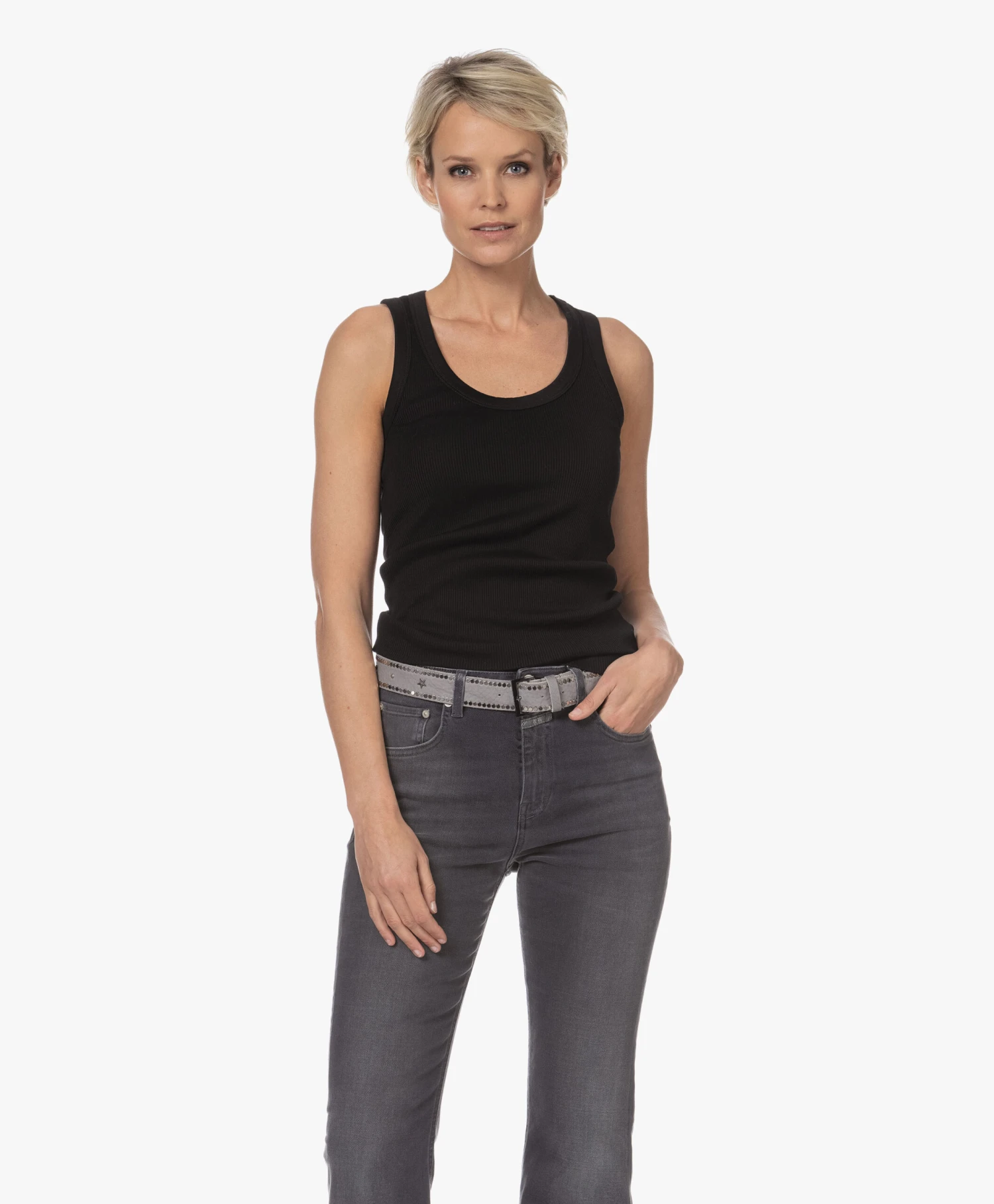 Róhe Ribgebreide Katoenen Tanktop - Zwart 3 Róhe Ribgebreide Katoenen Tanktop - Zwart - Afbeelding 3