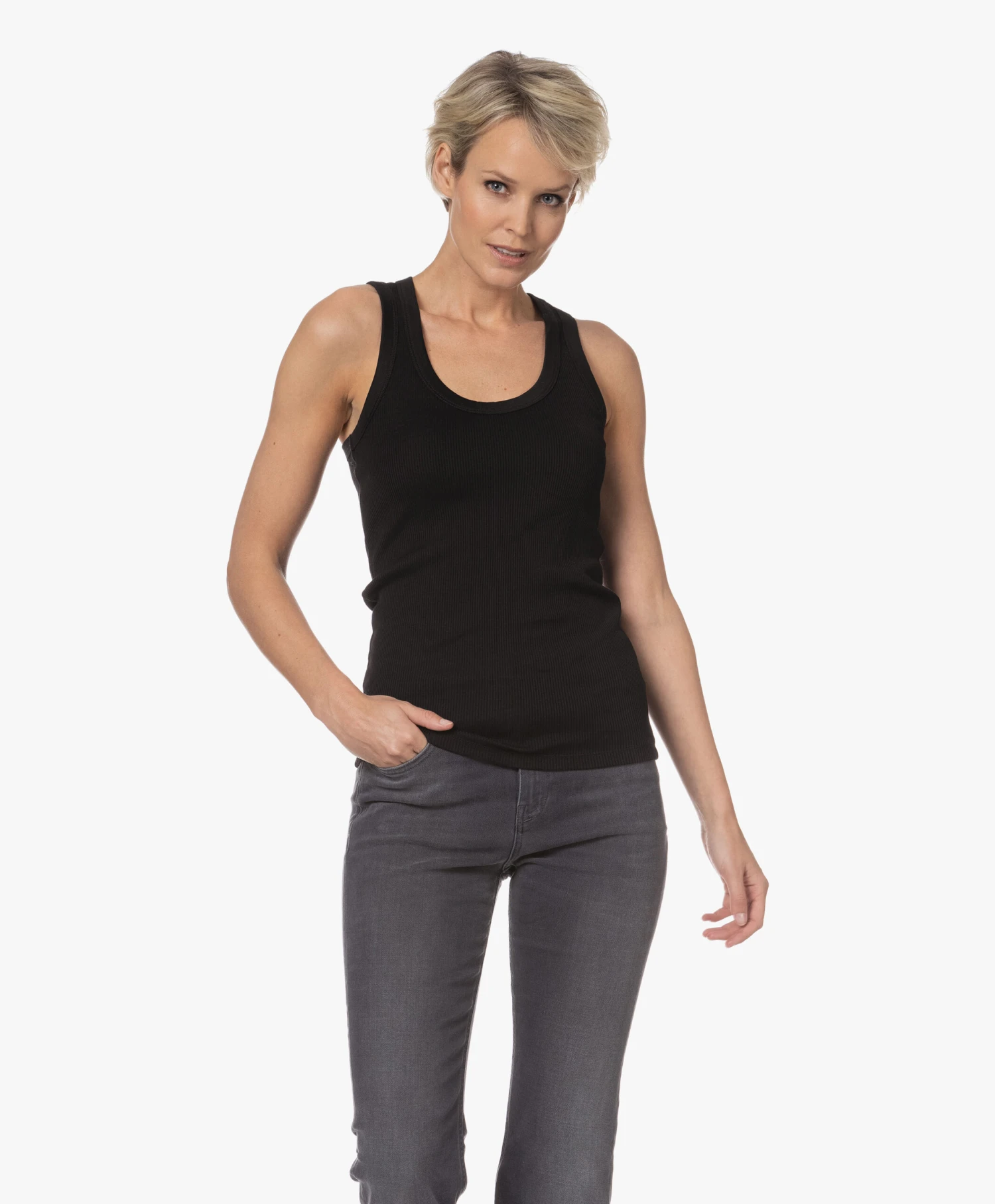 Róhe Ribgebreide Katoenen Tanktop - Zwart 12 Róhe Ribgebreide Katoenen Tanktop - Zwart - Afbeelding 12