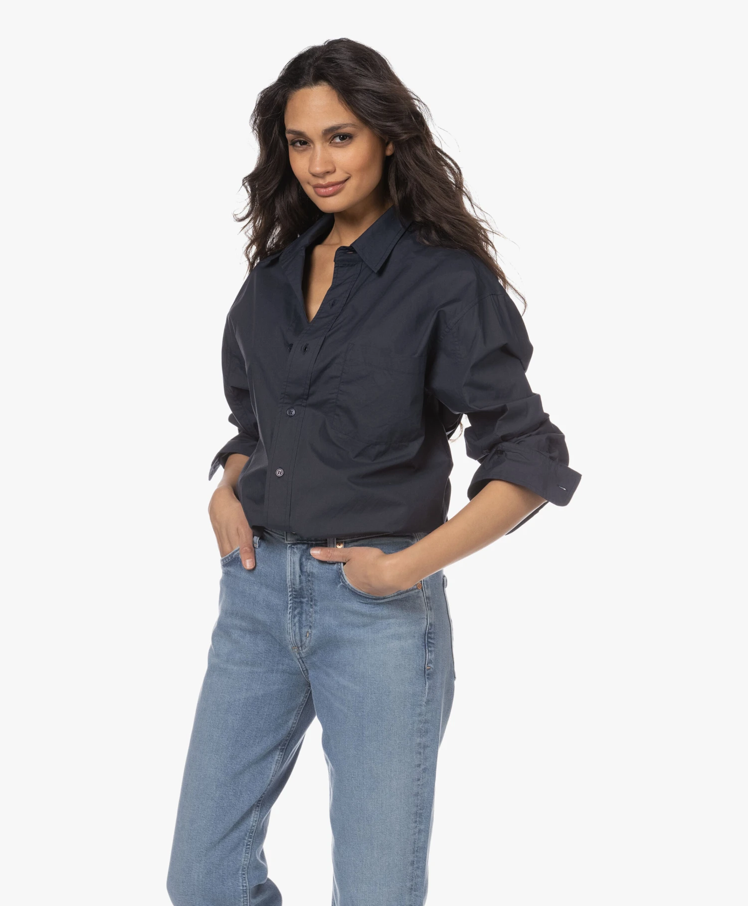 Citizens Of Humanity Kayla Katoenen Poplin Overhemdblouse - Navy 8 Citizens Of Humanity Kayla Katoenen Poplin Overhemdblouse - Navy - Afbeelding 8