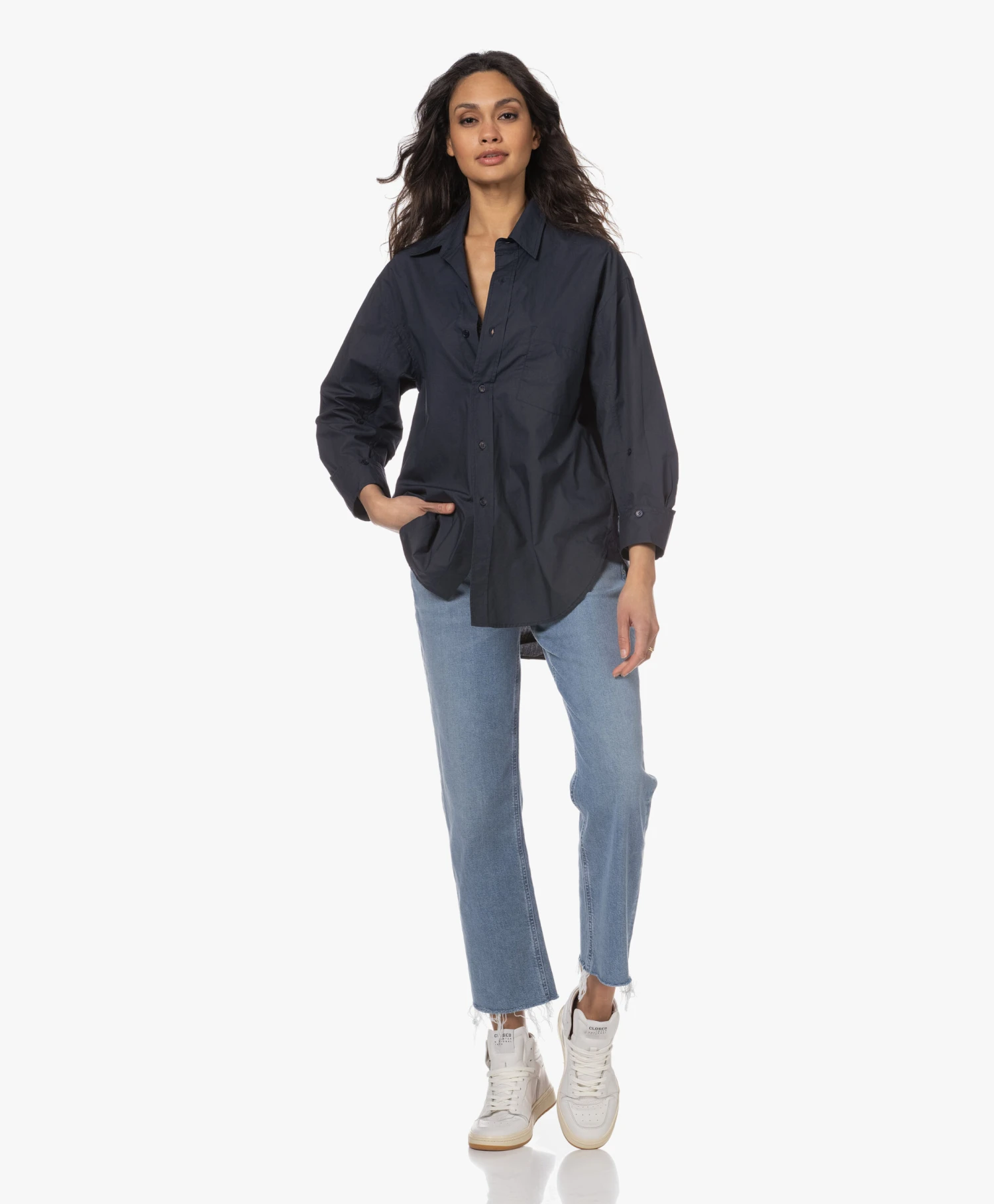 Citizens Of Humanity Kayla Katoenen Poplin Overhemdblouse - Navy 6 Citizens Of Humanity Kayla Katoenen Poplin Overhemdblouse - Navy - Afbeelding 6