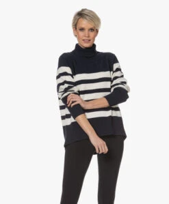 Plein Publique La Puck Gestreepte Wol-Cashmere Coltrui - Donkerblauw/Ivoor -Mode Kleding 230130 753c5391 a7e4 4618 812d 22d899d9b764