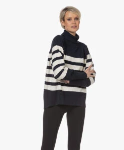 Plein Publique La Puck Gestreepte Wol-Cashmere Coltrui - Donkerblauw/Ivoor -Mode Kleding 230130 fcb6c721 5f1e 4558 8156 c6419db10745