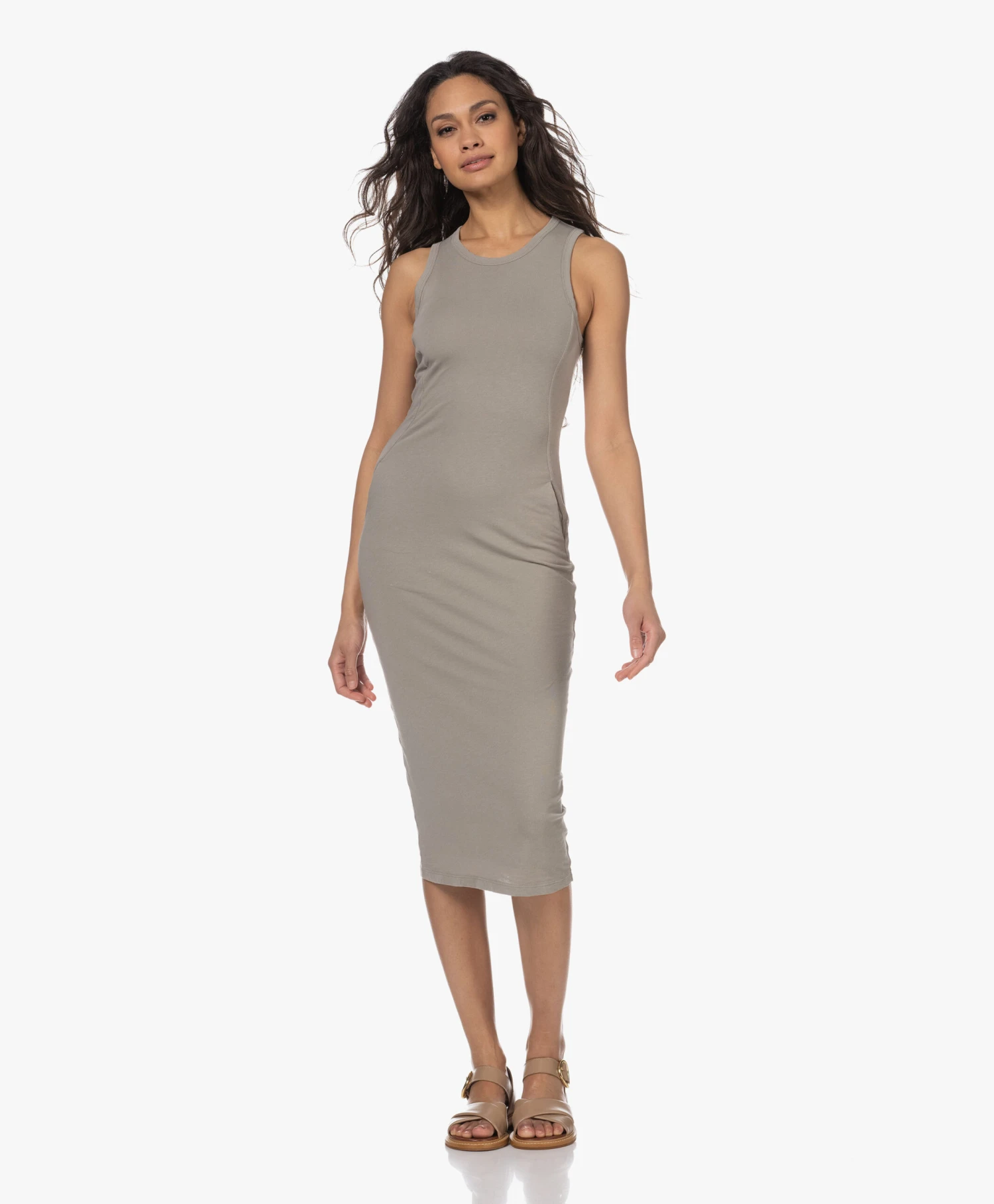 James Perse Dubbellaagse Mouwloze Midi Jurk - Concrete 8 James Perse Dubbellaagse Mouwloze Midi Jurk - Concrete - Afbeelding 8