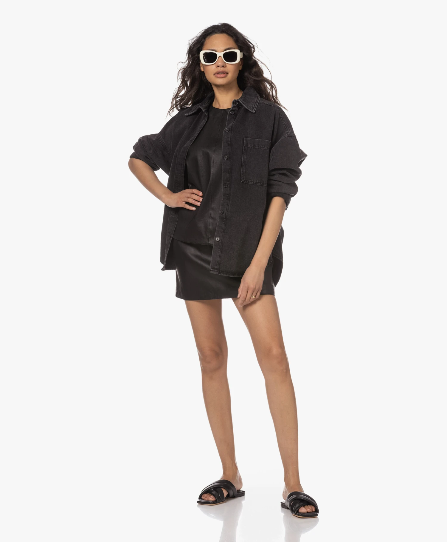 Enes Antwerp Shanna Leren Mini Rok - Zwart 8 Enes Antwerp Shanna Leren Mini Rok - Zwart - Afbeelding 8