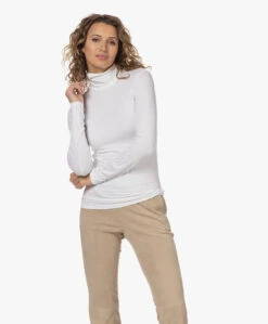 Majestic Filatures Viscose Soft Touch Jersey Colshirt - Wit