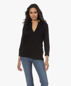 Majestic Filatures Splithals Jersey Blouse - Zwart
