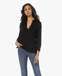 Majestic Filatures Splithals Jersey Blouse - Zwart -Mode Kleding 230228 62026013 cb7e 44af ae16 324307767be7