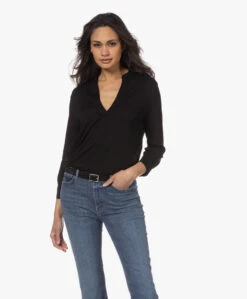 Majestic Filatures Splithals Jersey Blouse - Zwart -Mode Kleding 230228 ce9140ad 1ab7 47aa a20e ec0d45771526