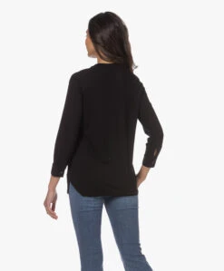 Majestic Filatures Splithals Jersey Blouse - Zwart -Mode Kleding 230228 dcbe9d3b e1c6 4bb8 a986 8a42e2943ccb