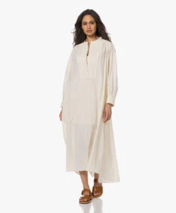 Gai+Lisva Alma Katoenen Seersucker Maxi Jurk - Ecru -Mode Kleding 230330 8289be7c 9000 4420 9488 388524bb4113