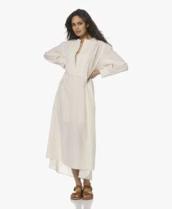 Gai+Lisva Alma Katoenen Seersucker Maxi Jurk - Ecru