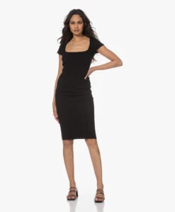 Iro Phebo Rib Jersey Jurk Met Vierkante Hals - Zwart