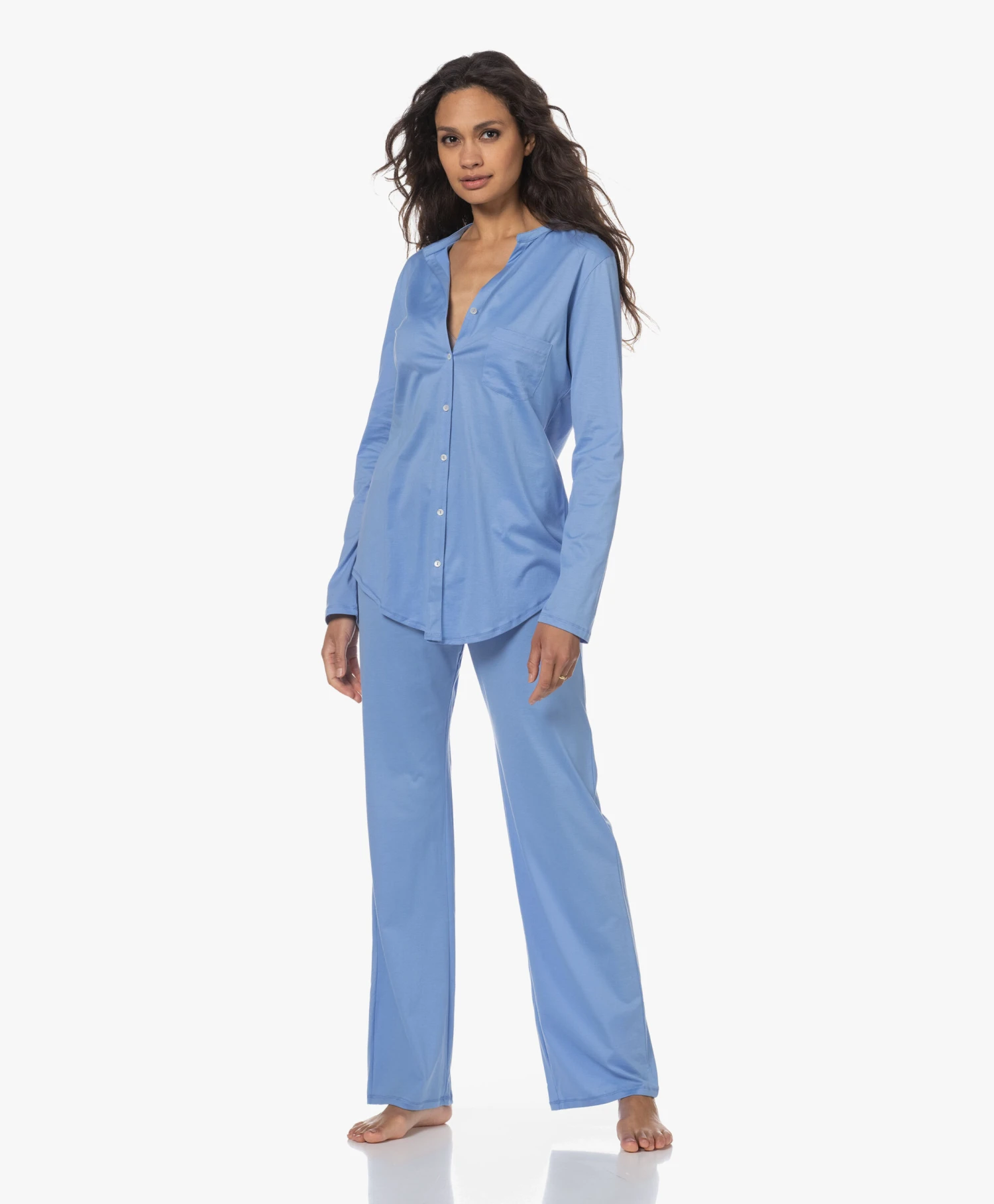 Hanro Cotton Deluxe Longsleeve Pyjamaset - Azurine 8 Hanro Cotton Deluxe Longsleeve Pyjamaset - Azurine - Afbeelding 8