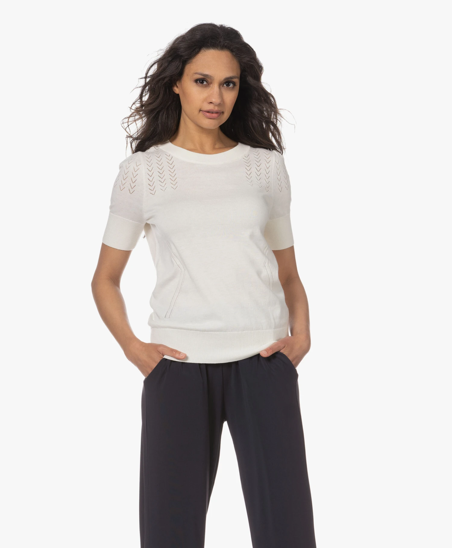 Plein Publique La Femme Pointelle Korte Mouwen Trui - Ivoor 1 Plein Publique La Femme Pointelle Korte Mouwen Trui - Ivoor