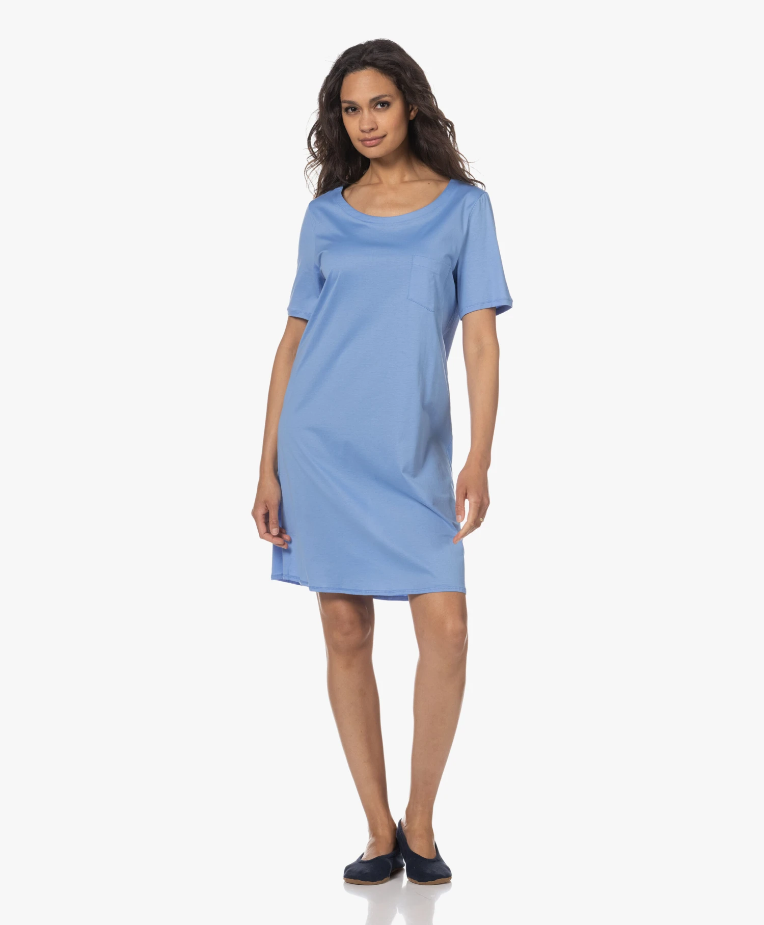 Hanro Cotton Deluxe Jersey Nachthemd - Azurine 8 Hanro Cotton Deluxe Jersey Nachthemd - Azurine - Afbeelding 8