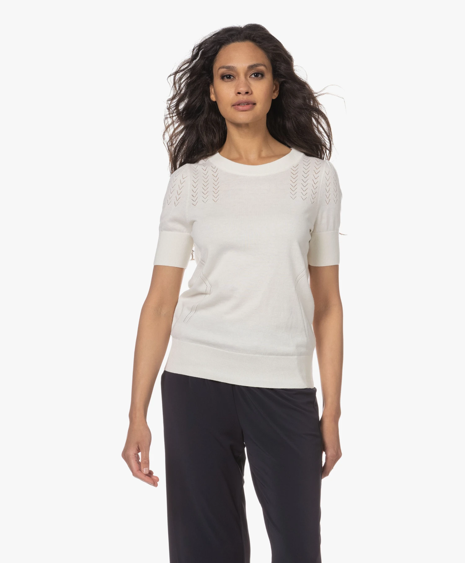 Plein Publique La Femme Pointelle Korte Mouwen Trui - Ivoor 12 Plein Publique La Femme Pointelle Korte Mouwen Trui - Ivoor - Afbeelding 12