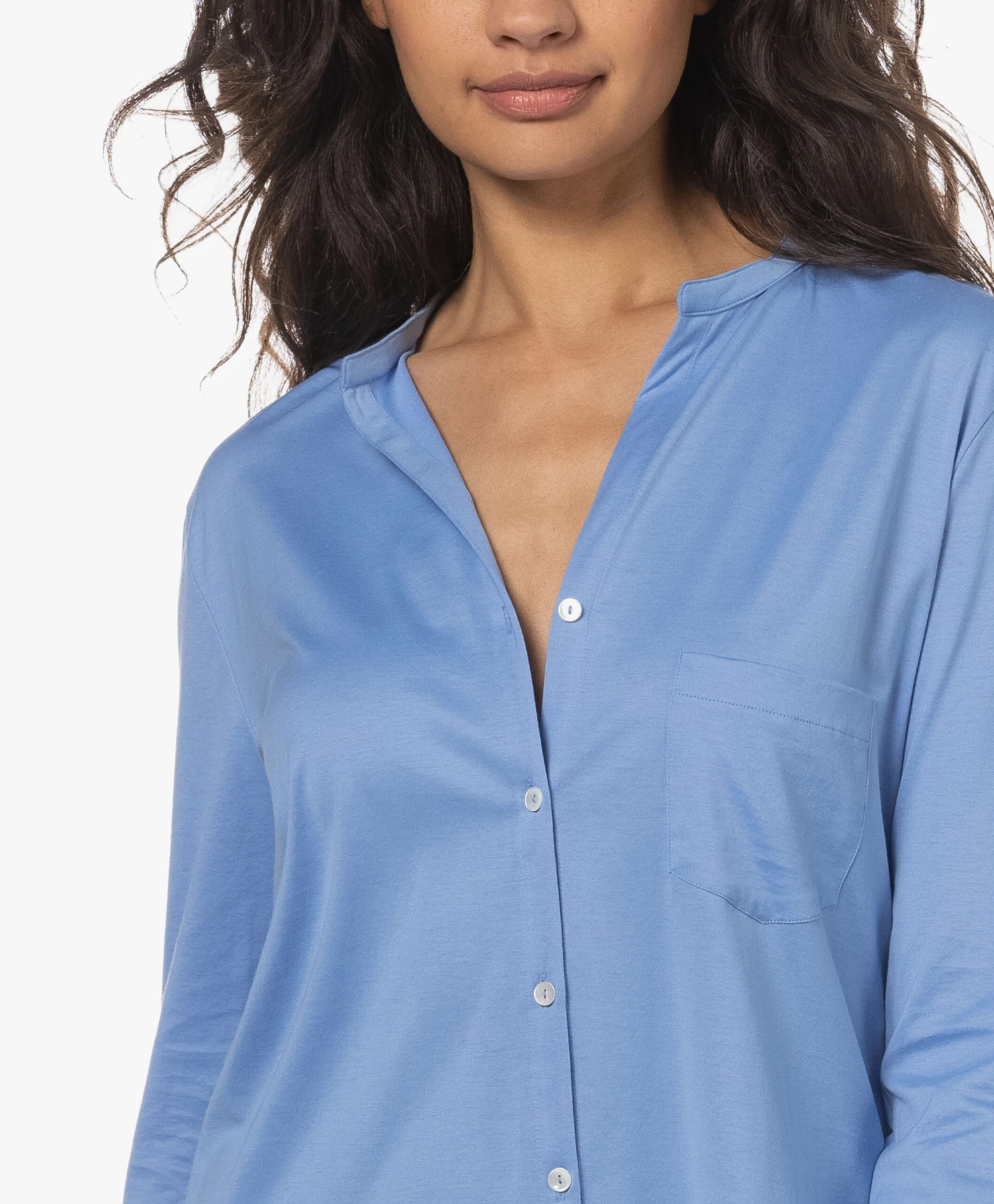 Hanro Cotton Deluxe Longsleeve Pyjamaset - Azurine 7 Hanro Cotton Deluxe Longsleeve Pyjamaset - Azurine - Afbeelding 7