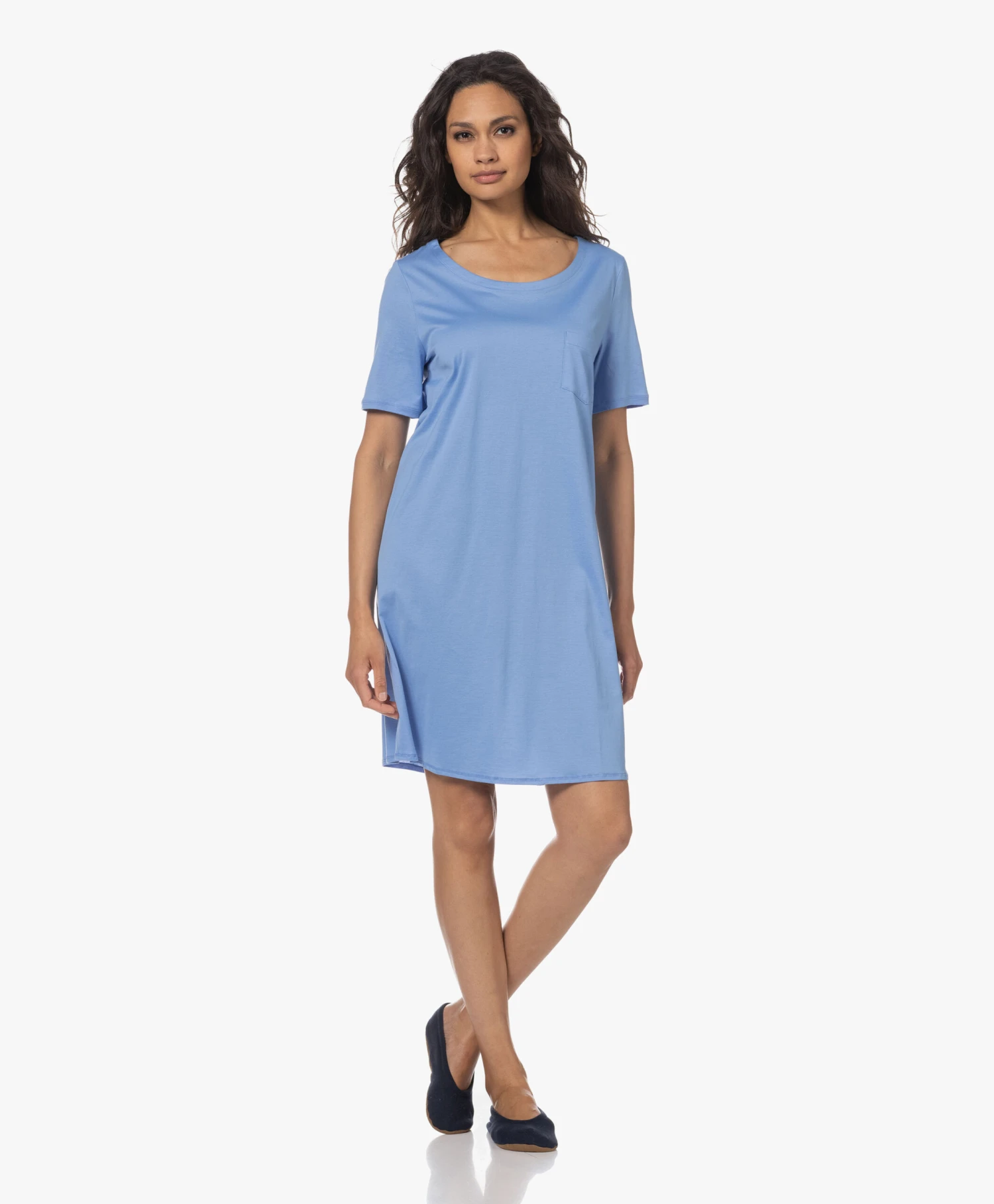 Hanro Cotton Deluxe Jersey Nachthemd - Azurine 5 Hanro Cotton Deluxe Jersey Nachthemd - Azurine - Afbeelding 5