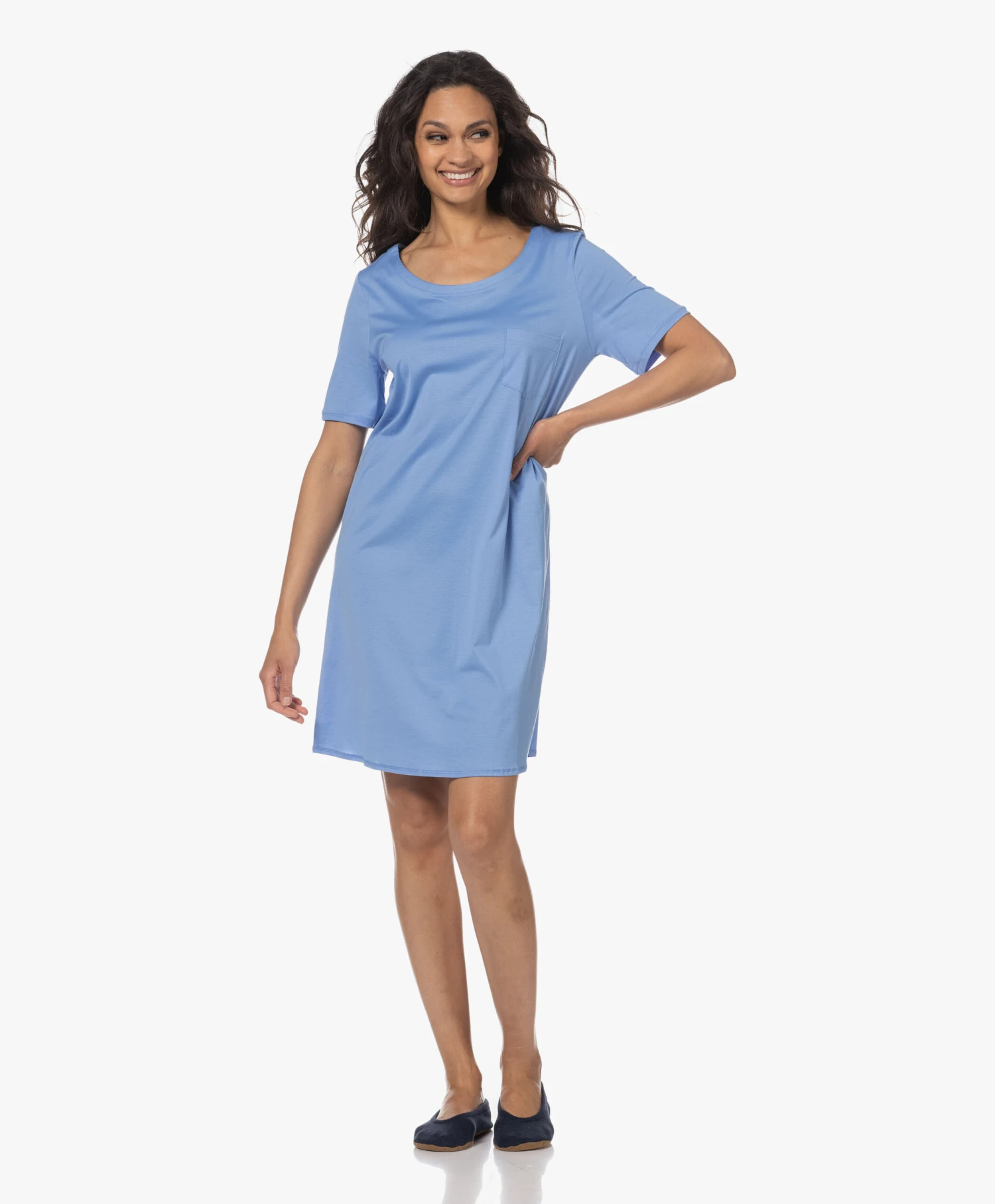 Hanro Cotton Deluxe Jersey Nachthemd - Azurine 2 Hanro Cotton Deluxe Jersey Nachthemd - Azurine - Afbeelding 2