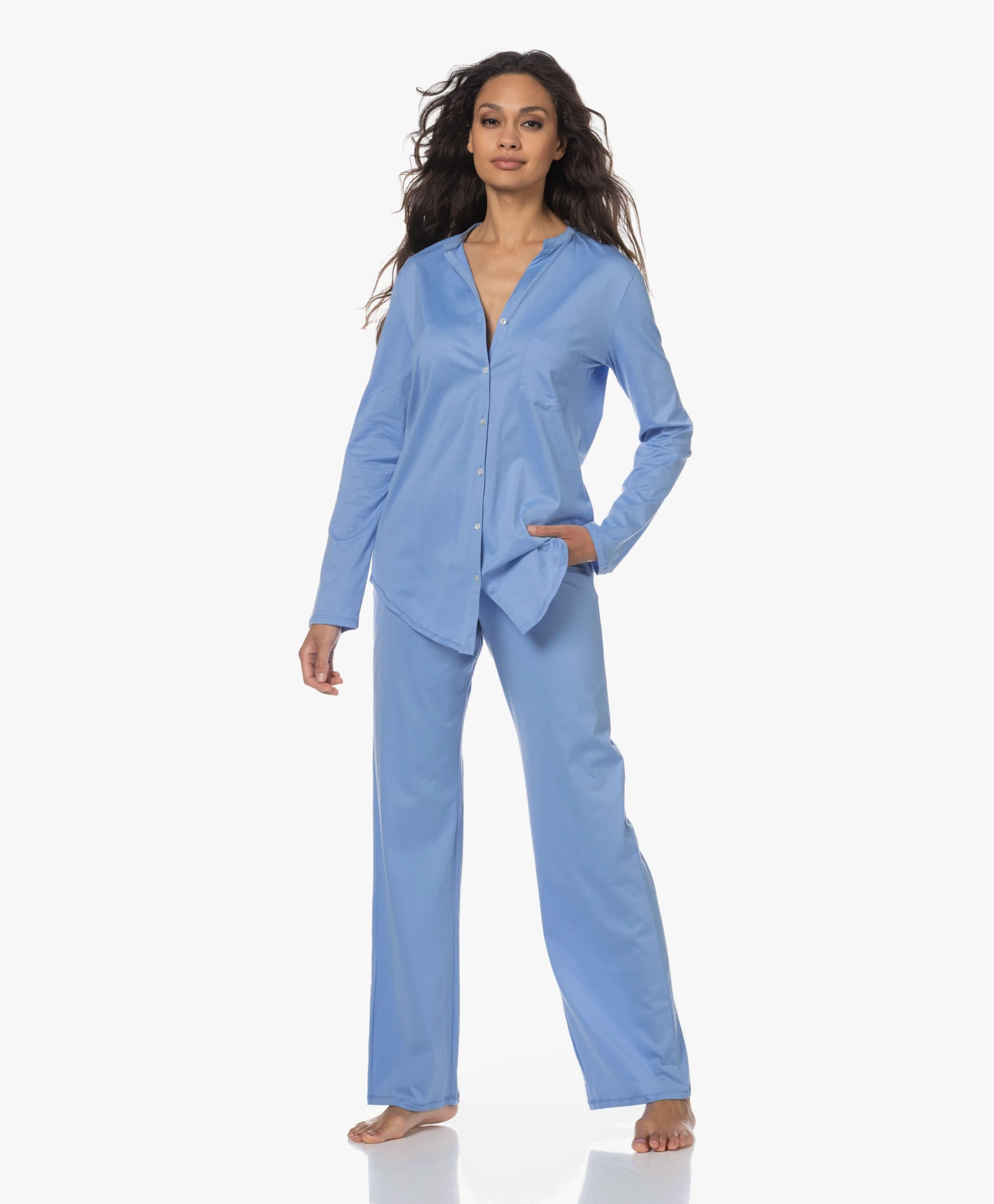 Hanro Cotton Deluxe Longsleeve Pyjamaset - Azurine 9 Hanro Cotton Deluxe Longsleeve Pyjamaset - Azurine - Afbeelding 9