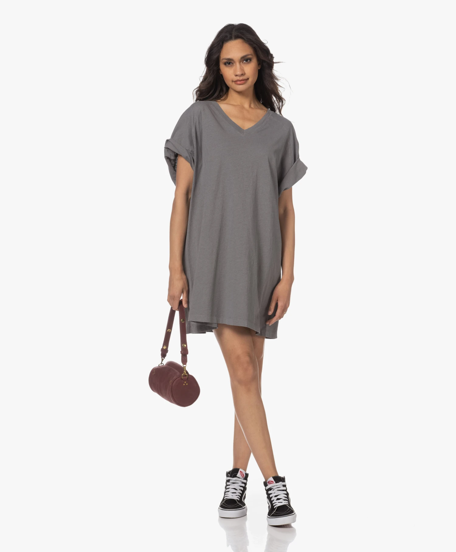 American Vintage Lopintale T-Shirt Jurk Met V-Hals - Vintage Foggy 2 American Vintage Lopintale T-Shirt Jurk Met V-Hals - Vintage Foggy - Afbeelding 2