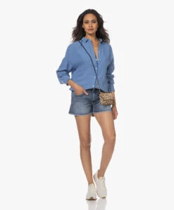 Denham Monroe Ripped Denim Short - Mid Blue -Mode Kleding 230418 49f03877 13d5 41fd 821f 0ab44ea223f4