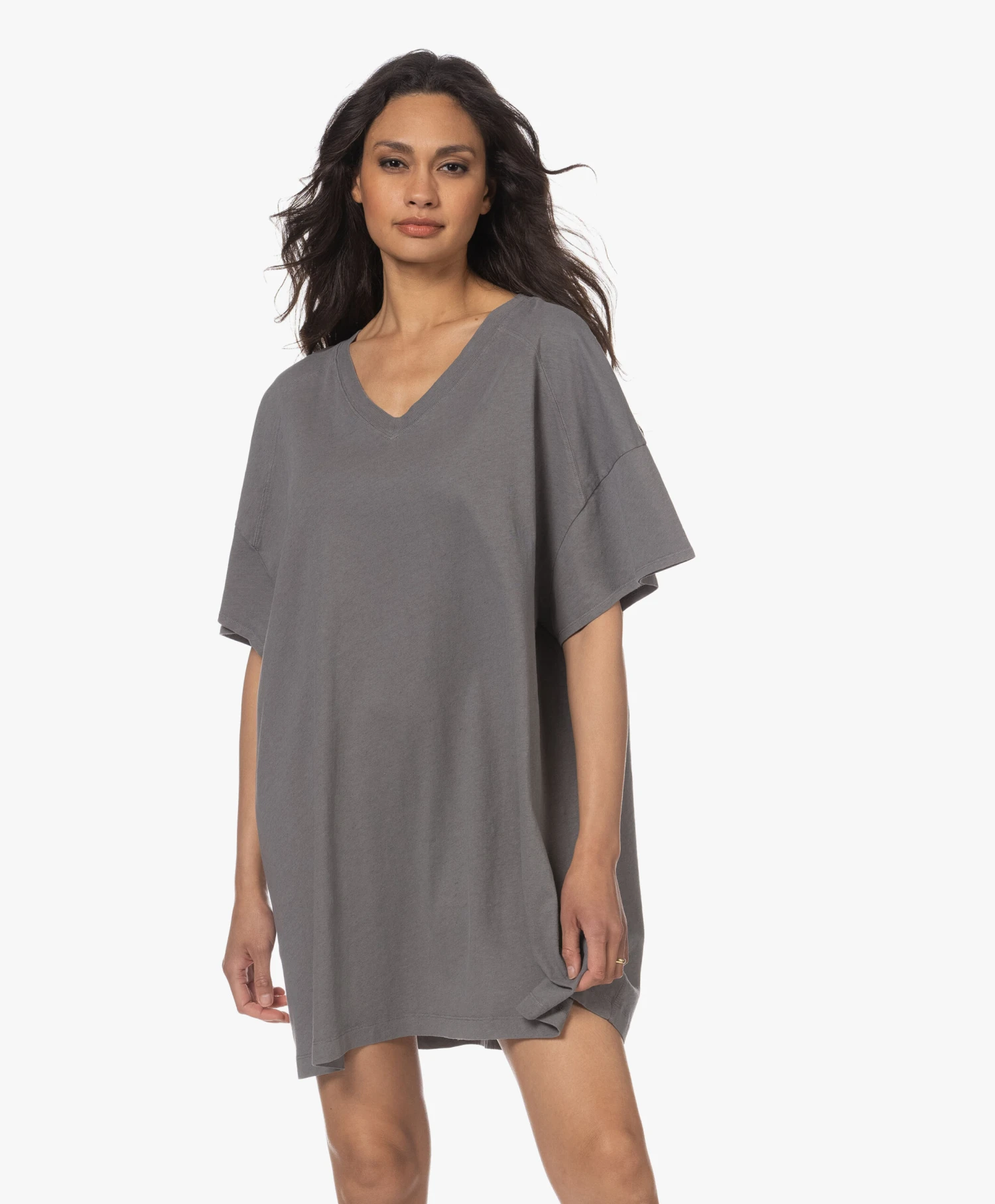 American Vintage Lopintale T-Shirt Jurk Met V-Hals - Vintage Foggy 3 American Vintage Lopintale T-Shirt Jurk Met V-Hals - Vintage Foggy - Afbeelding 3