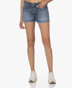 Denham Monroe Ripped Denim Short - Mid Blue