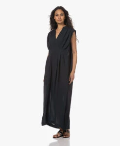 Su Paris Dafne Seersucker Viscose-Zijde Maxi Jurk - Zwart -Mode Kleding 230425 04d6551e e7fe 492a a08c 2b540b3279eb