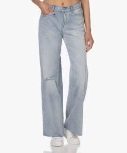 Denham Keira Ripped Wijde Pijpen Jeans - Lichtblauw