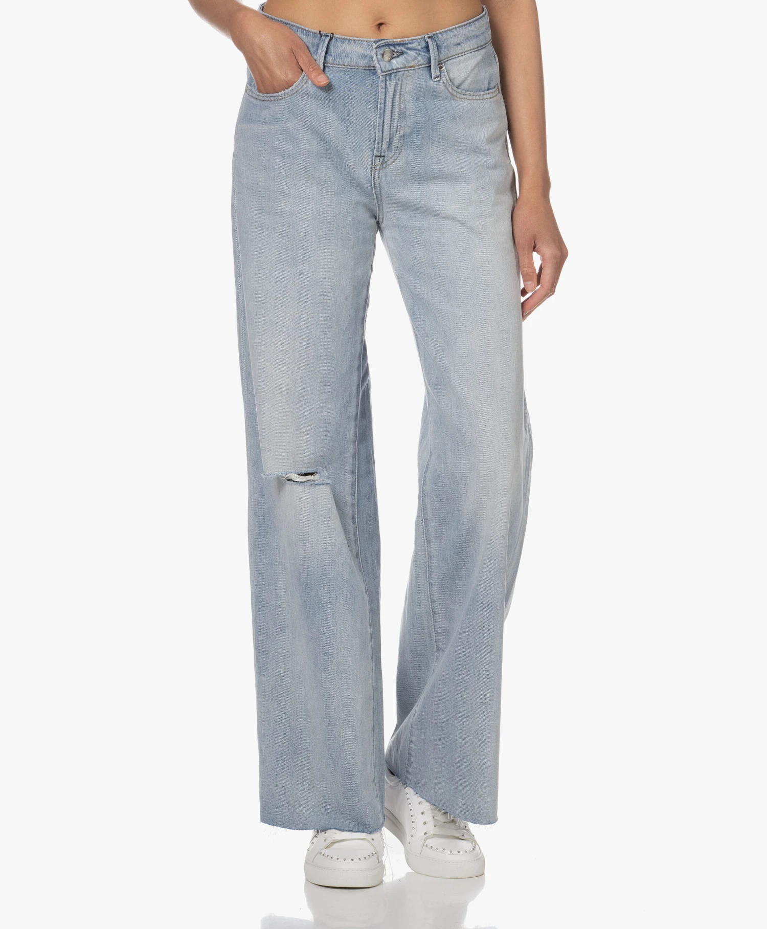 Denham Keira Ripped Wijde Pijpen Jeans - Lichtblauw 1 Denham Keira Ripped Wijde Pijpen Jeans - Lichtblauw